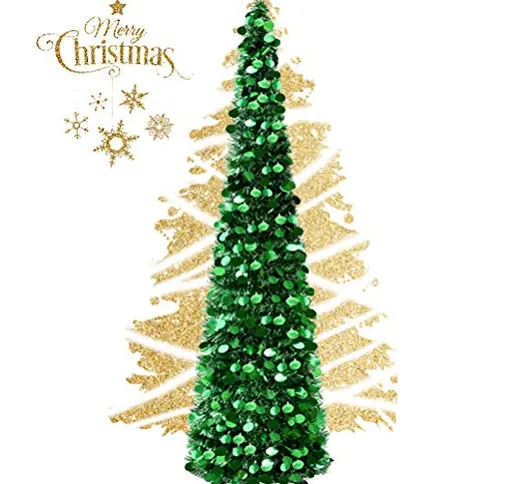 EEX Albero di Natale Pieghevole, 1,5 m Albero di Natale Artificiale con Paillettes per Nat...