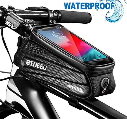 BTNEEU Borsa Telaio Bici Impermeabile Borsa Manubrio Bicicletta con TPU Touchscreen Sensib...