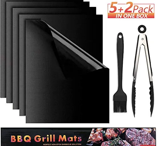 Tappetini per Barbecue - Set di 5 Barbecue Grill Mat 40x33cm Tappetino per Grill Mat Cottu...