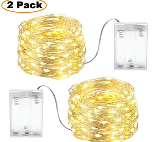 2 X Stringa luci led filo rame,3m 30LED luci natalizie batteria,esterno/interni uso,Adatto...