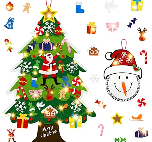 Albero Natale Feltro, Gosear 105cm Albero di Natale in Feltro per Bambini con Calendario D...