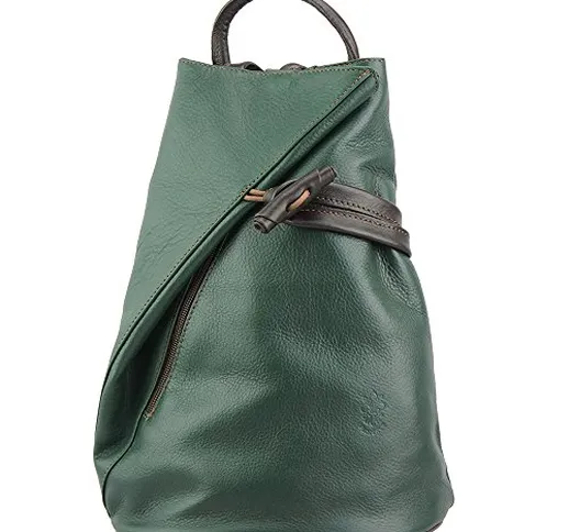 BORSA FIORELLA A ZAINO E A SPALLA IN VERA PELLE CON TANTE TASCHE DA DONNA 2062 (Verde scur...