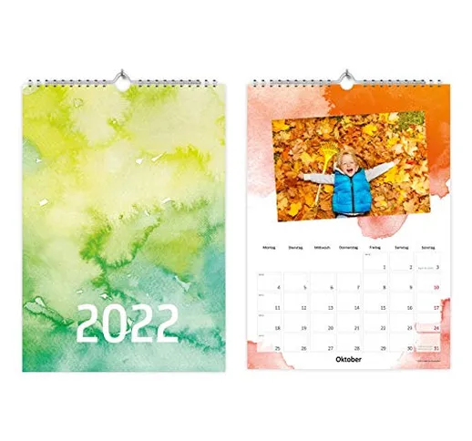 Calendario fotografico A4 da personalizzare, calendario creativo, acquerello, con giorni f...