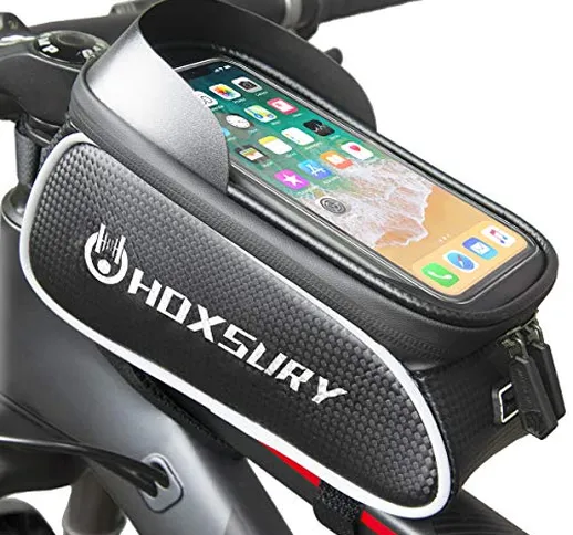 HOXSURY BORSA TELAIO BICI, IMPERMEABILE BORSA DA MANUBRIO PER BICICLETTA, TPU TOUCH SCREEN...