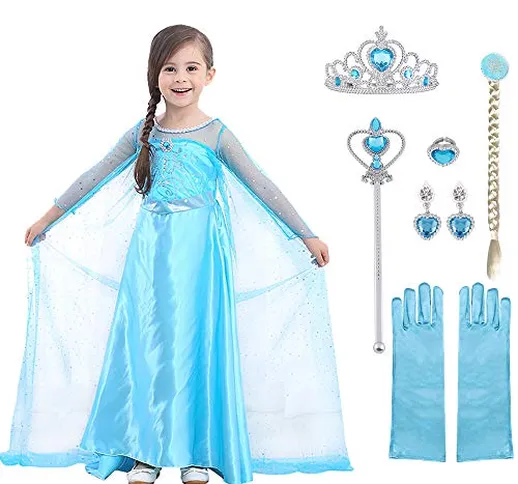 URAQT Elsa Costume, Set da Principessa Elsa Corona Bacchetta Guanti Treccia, Elsa Costume...