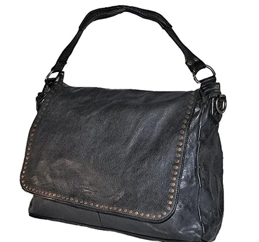 BORDERLINE - 100% Made in Italy - Borsa da Donna in Vera Pelle - Stile Vintage - ADELE (Ne...