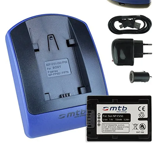 Batteria + Caricabatteria (USB/Auto/Corrente) compatibile con Sony NP-FV50 / DEV-30, 50V....