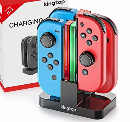 KINGTOP Caricabatterie 4 in 1 per Nintendo Switch Joy-Con Base di Ricarica Switch Caricaba...