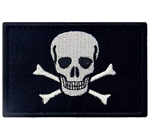 Bandiera dei pirati di Jolly Roger con Fissaggio Chiusura a uncino e asola Ricamata Toppa