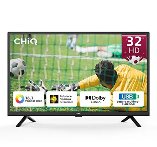 CHiQ L32G5W, TV 32 Pollici (80cm), 2022 Televisori, HD, Tuner DVB-T2/S2, HEVC Main10, LED,...