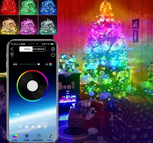 LYF luci albero di natale, luci Natalizie a Strisce LED controllate da App 20m, USB Blueto...