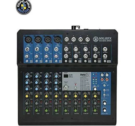 TOPP PRO MXI12FX - Mixer professionale a 12 Canali con 4 In Mic 4 In Line Eq 3, FX, Nero