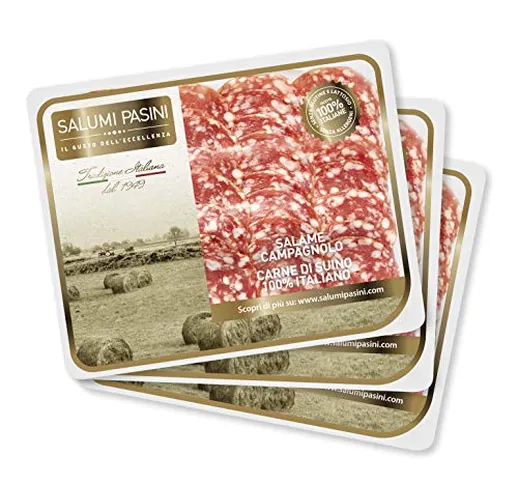 Salame Campagnolo Salumi Pasini® | 3 Vaschette | 70 gr cad. | Carne 100% Italiana | Senza...