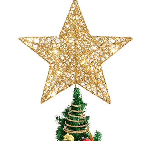 Stobok, Puntale per albero di Natale a forma di stella glitterata, 25 x 30 cm, colore: dor...