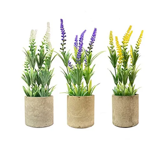 3 pezzi piccoli vasi di piante artificiali in vaso verde lavanda piante finte in plastica...