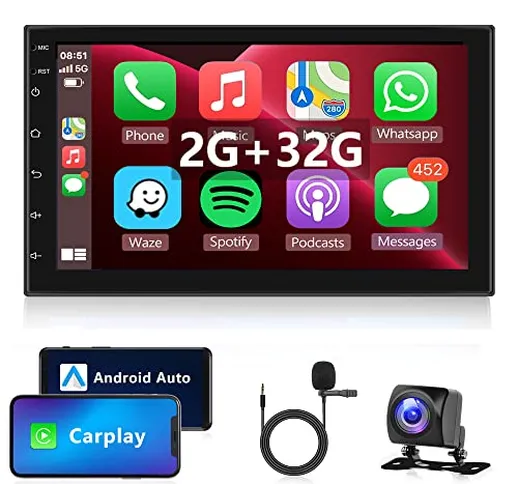 2G+32G Android 11.0 Autoradio 2 Din con Wireless Carplay Android Auto GPS Navi 7 Pollici T...