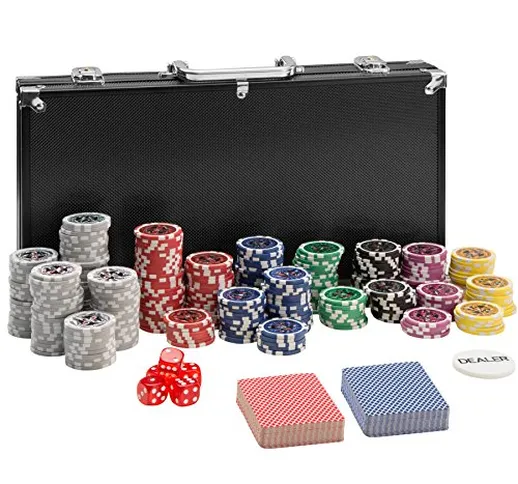 TecTake 402558 Set da Poker con Fiches Laser Chips e Valigetta da Alluminio, 300 Pezzi, in...