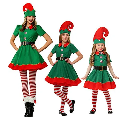 YFPICO Costume di Natale Costume da Elfo Natalizio Bambino Cosplay Abbigliamento Genitore-...