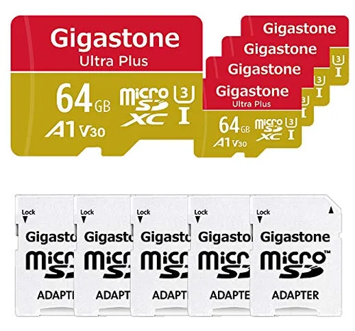 Gigastone Ultra Plus Scheda di memoria Micro SD XC 64GB U3, A1 V30, velocità Fino a 95/30...