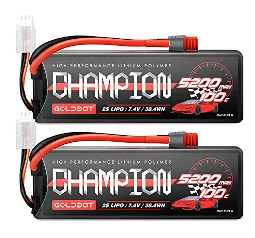 GOLDBAT Batteria RC serie Champ 5200 mAh 7.4 V 2S 100C Batteria LiPo con spina Deans per R...