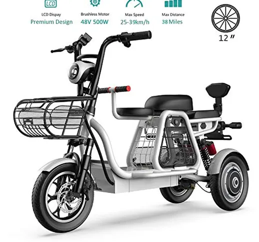 ZWDM Biciclette 500W Elettrici per Adulti 3 Ruote Mountain Motorino Elettrico 48V 8AH 12 '...