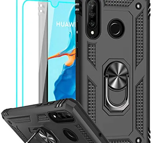 LeYi Cover per Huawei P30 Lite con 2 Pellicola in Vetro Temperato, 360° Rotante Anello Mag...