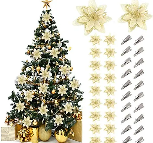 Fansport 20pcs Glitter Oro Fiore Artificiale Fiori di Albero Di Natale Ornamento Di Decora...