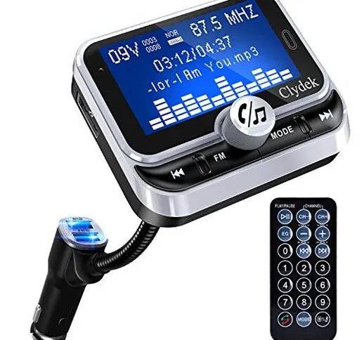 Trasmettitore FM Bluetooth Auto, Clydek Adattatore per Caricabatterie con display da 1,8 "...