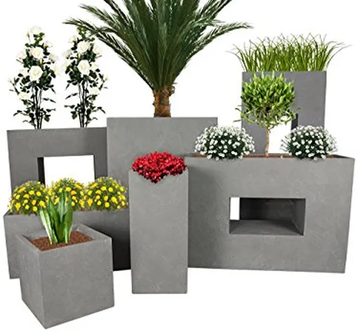 Pflanzwerk® Fioriera Vaso di Fiori Vetroresina TUB Grigio 30x60x30cm *Fioriera Resistente...