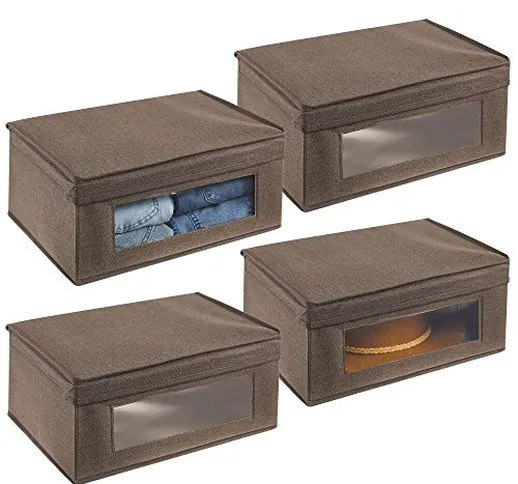 mDesign Set da 4 scatole portabiancheria – Scatole per armadi con coperchio e finestra tra...