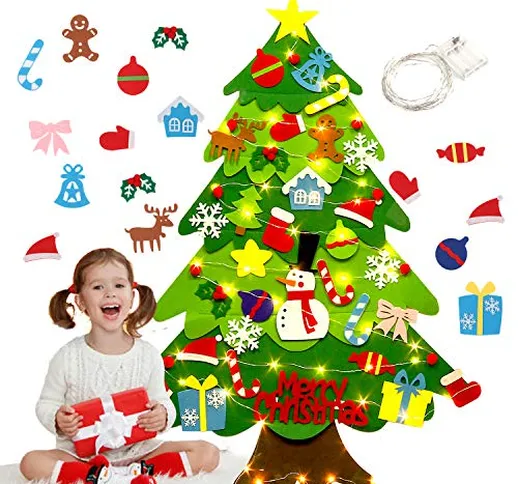 Justdolife Feltro Albero Natale,3.2ft Albero di Natale con 50 luci a LED 32 Staccabili per...