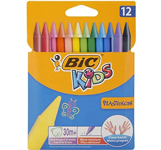 Bic Kids Plastidecor Pastelli Colorati Confezione da 12 Pastelli Colori Assortiti, multico...