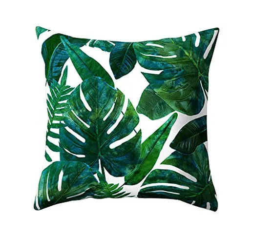Federa per cuscino da 45 x 45 cm con stampa vegetale con cactus Opuntia o foglie verdi, pe...