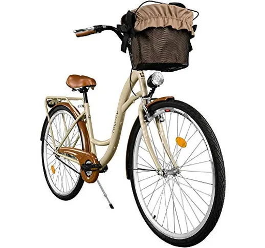 Milord. 2018 Comfort Bike con Cesto, Bicicletta da Città Donna, 3 Velocità, Marrone, 28"