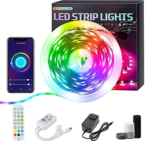 Plartree Striscia LED 5M Wifi, Impermeabile Strisce LED RGB Colorati Dimmerabile con Contr...