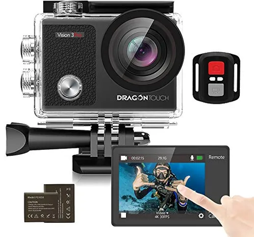 Dragon Touch Action Cam 4K con lo schermo di tocco,16MP subacquea fotocamera IPS da 2 poll...