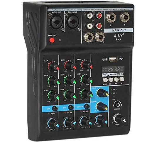 Nrpfell Mixer Professionale A 4 Canali Mixaggio Audio Console DJ con Effetto Riverbero per...