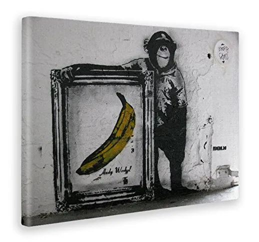 Giallobus - Quadro - Stampa su Tela Canvas - Banksy - Scimmia Banana Quadro - 50 X 70 Cm
