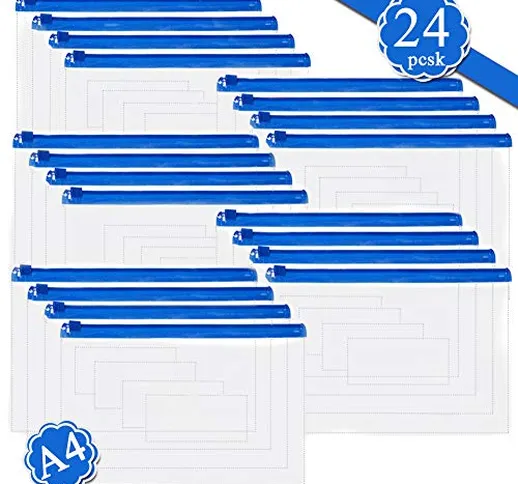 24 Buste Sacchetti di Plastica con Cerniera - Trasparenti A4 Buste da lettera Portafogli i...