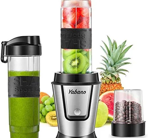 Yabano Frullatore, Blender 6 In 1 con 3 Bottiglie Portatili, Frullatore Tritatutto Multifu...