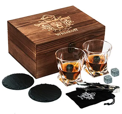 Bicchieri da Whiskey Ritorti Set da 2 – Set Regalo Pietre da Bourbon Whiskey – Pinze per P...