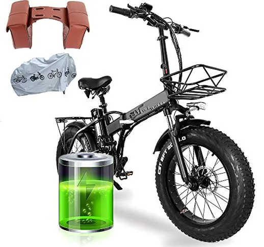 20 Pollici Bici Elettrica Pieghevole, Motore 750W Batteria Ion Litio 48V 15AH con 4.0 ruot...