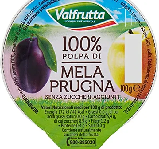 Valfrutta - 100% Polpa di Mela e Prugna, senza zuccheri aggiunti e glutine - 60 vaschette...