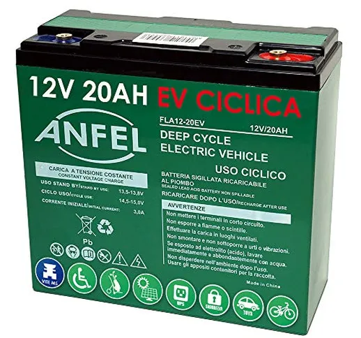 BATTERIA RICARICABILE AL PIOMBO 12V 20AH DEEP CYCLE CICLICA PER BICI BICICLETTE ELETTRICHE...