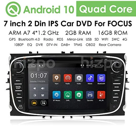 hizpo Android 10 Autoradio Stereo DVD Unità di testa 7 pollici Touchscreen In Dash GPS Sup...