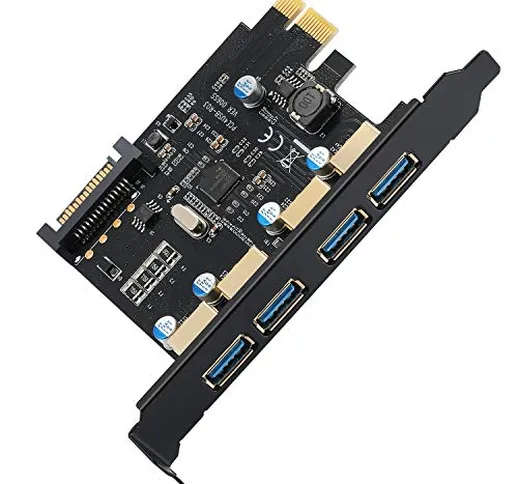 BEYIMEI Scheda PCIe USB 3.0 4 Porte Espansione PCI Express to USB3.0 5Gbps 2A Trasferiment...