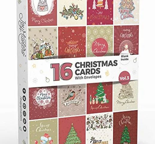 Joy Masters™ Biglietti di Buon Natale Assortiti – Set di 16 Biglietti d’Auguri con Busta –...