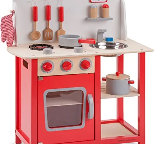 New Classic Toys- New Toys-11055-Cucina Classic Rosso Giocattolo in Legno accessoriata per...