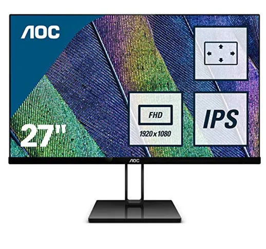 AOC 27V2Q Monitor LED da 27" IPS, FHD, 1920 x 1080, Senza Bordi, HDMI, DP, Nero