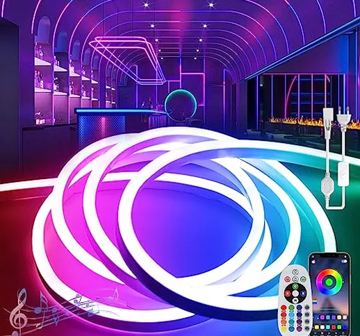 BAGZY Striscia LED RGB Neon 30M, Nastri LED 220V Impermeabile IP65 Tubo Flessibile, Contro...